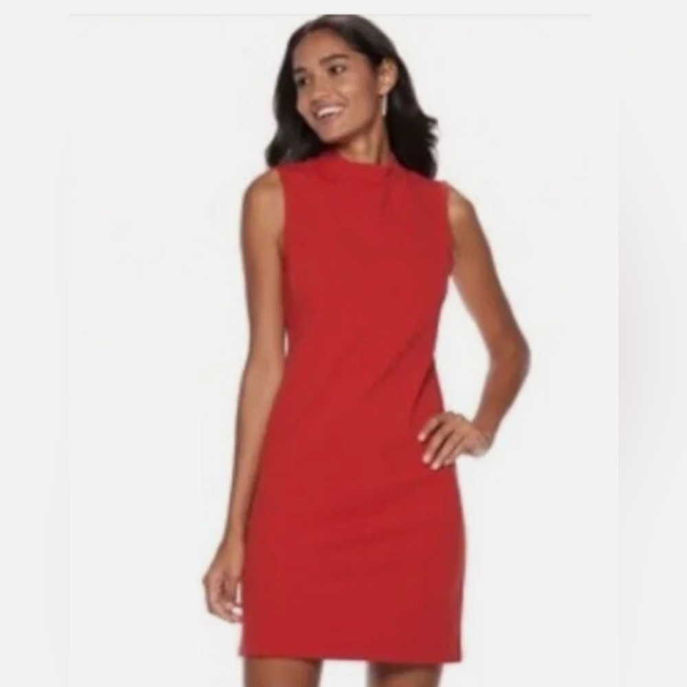 Sharagano Red Sleeveless Sheath Mock Neck Dress Size 12